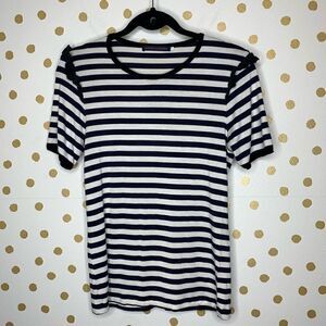 Harvey Faircloth Navy Striped Ruffle Top L
